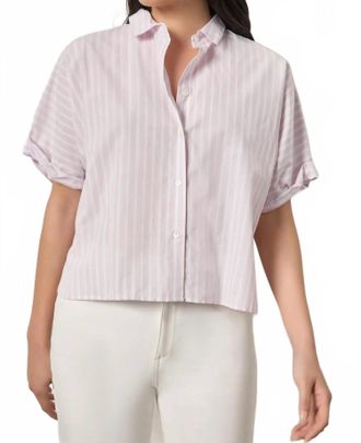 Lilla P Striped Oversized Button Down Dolman Top In Lavendar Stripe