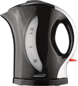 Brentwood 1.7 Liter Cordless Plastic Tea Kettle in Black with Silver Handle