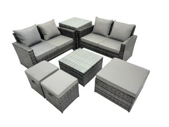 Fimous Lounge Double Seat Sofa Coffee Table Set with Side Table 3 Stools in Dark Grey
