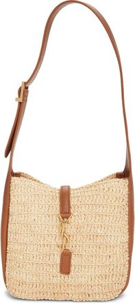 Saint Laurent Baby Le 5 &Agrave; 7 Raffia & Leather Shoulder Bag in Naturel/Brick at Nordstrom