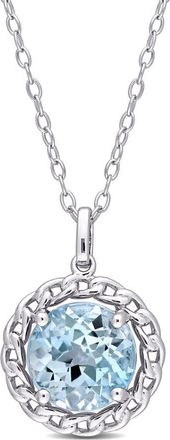 Amour 3 1/2 CT TGW Sky Blue Topaz Halo Pendant with Chain In Sterling Silver
