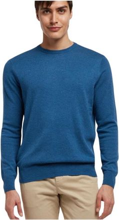 Brooks Brothers Lamswollen trui met ronde hals - Heren - Ronde hals truien - Blauw - S - Wol - Truien & Vesten