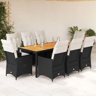 vidaXL Set De Comedor De Jard&iacute;n 9 Pzas Y Cojines Rat&aacute;n Sint&eacute;tico Negro Vidaxl
