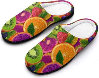 Generic Colorful Tropical Fruit Mens Cozy Cotton Slippers with Memory Foam Lightweight Anti-skid House Shoes for Indoor Outdoor
