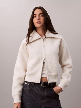 Calvin Klein Jeans Calvin Klein Womens Brushed Boucle Fleece Zip Jacket - White - XL