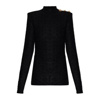Balmain Long Sleeve Tops, female, Black, Size: XS Baroque Pattern Long-Sleeved Top