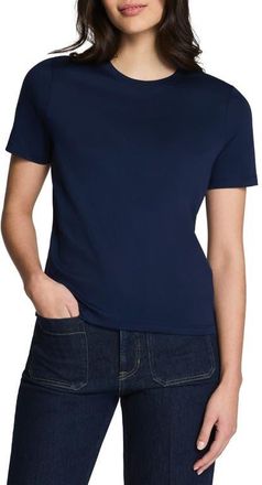 Spanx Crewneck Cotton T-Shirt in Timeless Navy at Nordstrom, Size X-Small