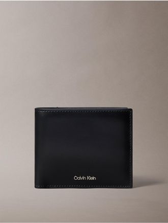 Calvin Klein Mens Raised Logo Bifold Wallet with Card Case - Black