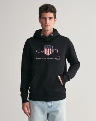 GANT Hoodie GANT REG ARCHIVE SHIELD HOODIE, Herren, Gr. S, schwarz, Sweatware, Obermaterial: 78% Baumwolle, 22% Polyester, regular fit h&uuml;ftlang, elastische