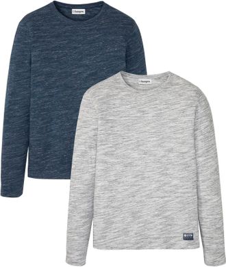 Bonprix Langarmshirt BONPRIX, Damen, Gr. 48/50 (M), blau (dunkelblau meliert, grau meliert), Obermaterial: 85% Baumwolle, 15% Polyester, meliert, regular fit 