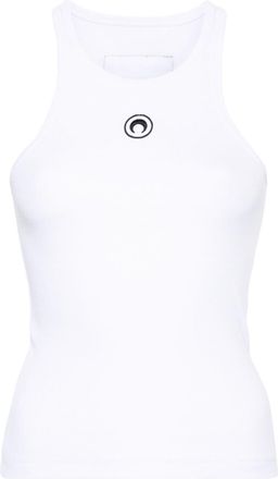 Marine Serre Crescent Moon-embroidered tank top - women - Organic Cotton/Spandex/Elastane - S - White