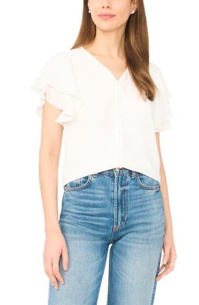 CeCe by Cynthia Steffe Double Flutter Sleeve V-Neck Top in New Ivory at Nordstrom, Size Xx-Large
