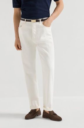 Brunello Cucinelli Garment-dyed denim trousers in Snow at Nordstrom, Size 46 It