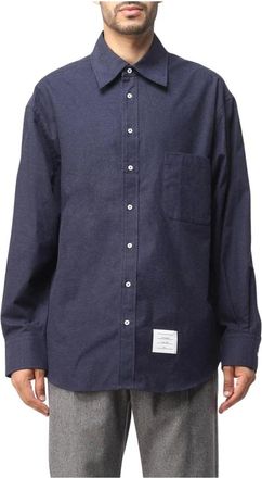 Thom Browne Overhemden, Heren, Blauw, L, Katoen, Klassiek overhemd met lange mouwen