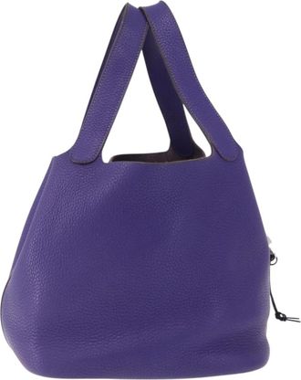 Herm&egrave;s Picotin Lock Clemence Purple Leather Handbag (Pre-Owned)