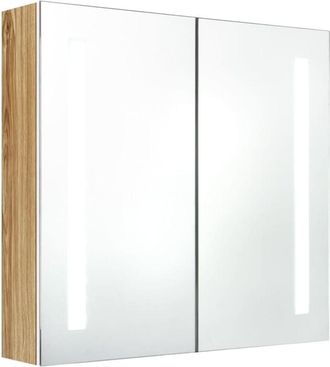vidaXL LED Bathroom Mirror Cabinet White and Oak 62x14x60 cm vidaXL