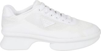 Prada Mesh-Panel Sneakers met veters - Dames - Sneakers - Wit - 40 EU - Polyester - Schoenen