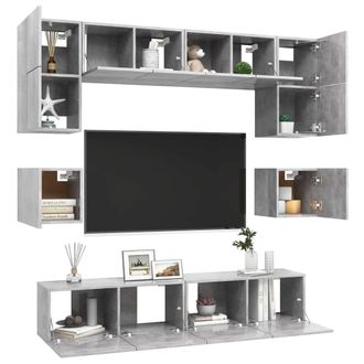 Berkfield Home Practical 8 Piece TV Cabinet Set Concrete Grey Engineered Wood