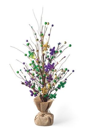 Glitzhome Mardi Gras Lighted Fleur-de-Lis & Berry Table Tree in Purple at Nordstrom, Size Medium
