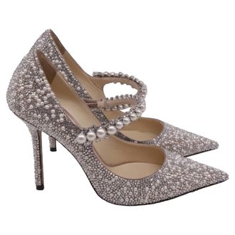 Jimmy Choo London Baily 100 Crystal and Pearl Embellishmed Pumps in Silver Pearl