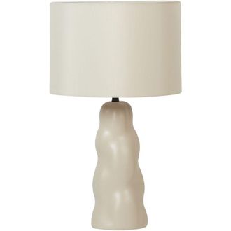 Beliani L&aacute;mpara De Mesa De Cer&aacute;mica Estilo Moderno Minimalista Con Pantalla De Papel De Lino Color Beige Vilar