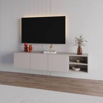 Decortie Conrad Wall-Mounted Floating TV Stand with Soft-Close Doors in Beige | Size: 2 Pack
