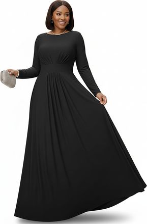 Koh Koh Womens Long Sleeve Soft Flowy Empire Waist Fall Winter Party Gown - Black - XX-Large