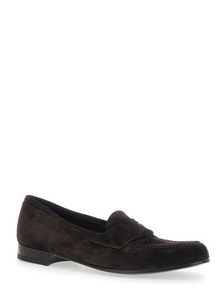 Lidfort Mens Loafers Rounded Toe Brown Suede Calf Leather