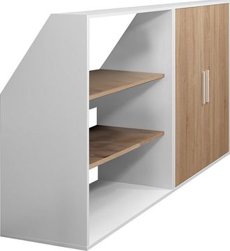 Vente-Unique Armario inclinado para techo abuhardillado con 2 puertas y 2 estantes - Blanco y natural - ADEZIO