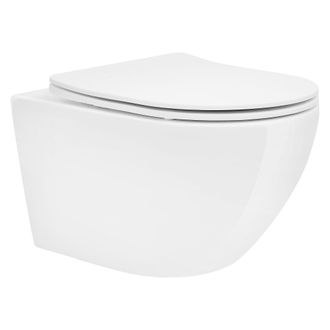 ECD Germany Luxebath - Wc Suspendido Blanco Brillante De Cer&aacute;mica Sin Borde, Inodoro Colgante Largo De 53,5cm Con Nanorecubrimiento Descarga Profunda De Tornado P