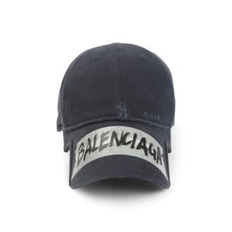 Balenciaga Black Logo Ribbed Baseball Hat