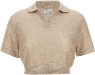 Brunello Cucinelli Beige Sequin polo shirt