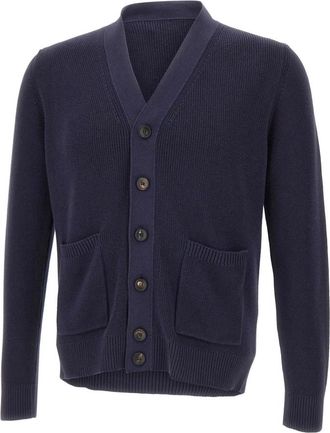 FILIPPO DE LAURENTIIS Katoenen Cardigan - Heren - Vesten - Blauw - M - Katoen - Truien & Vesten