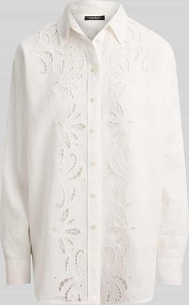 Lauren Ralph Lauren Relaxed Fit Langarmbluse mit Lochstickerei in Ecru Melange, Gr&ouml;&szlig;e XL
