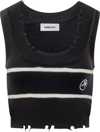 AMBUSH Contrast Distress Ribbed Knit Vest - Dames - Ronde hals truien - Zwart - M - Wol - Truien & Vesten