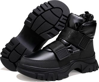 Generic Womens Chunky Platform Snow Boots Waterproof Mid-Calf Winter Shoes With Wool Lining 5.5cm Thick Sole Ankle Booties(Black,4.5)