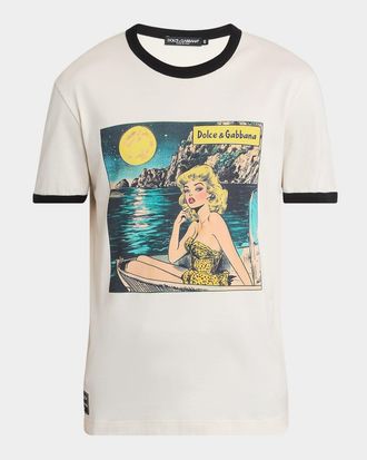 Dolce & Gabbana Mens Cotton Pin-Up Graphic T-Shirt