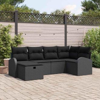 vidaXL Conjunto De Sof&aacute; De Jard&iacute;n Con Coj&iacute;n 6 Pcs Negro Polirat&aacute;n