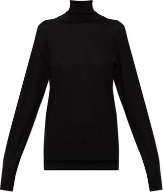 Jil Sander Turtleneck met zijsplitten - Dames - Coltruien - Zwart - XL - Wol - Truien & Vesten