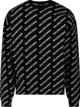 Balenciaga All Over Logo Crewneck Sweater Black White 702952T32331070