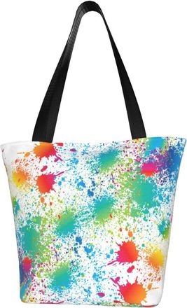 AOOEDM Tote Bag Paint Splatter Colorful Shopping Bags Small Reusable Market Bag Beach Tote Bags Travel Totes