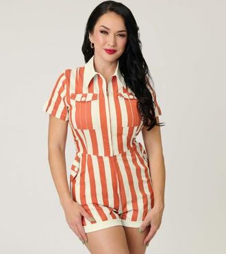 Unique Vintage 1960s Mia Romper in Red & Ivory Stripe at Nordstrom, Size X-Large