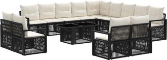 vidaXL Conjunto De Sof&aacute;s De Jard&iacute;n 14 Uds. Negro Y Blanco Crema Vidaxl