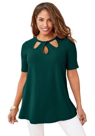 Jessica London Stretch Knit Cutout Swing Tunic in Emerald Green at Nordstrom, Size 24
