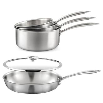 Cuisinox Lote de 3 cacerolas de acero inoxidable 16/18/20 cm, 1 sart&eacute;n de acer