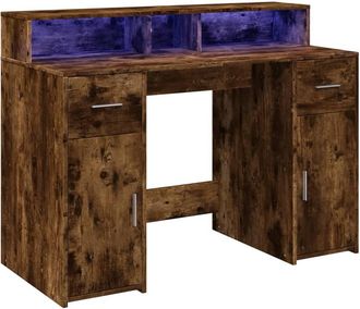 Berkfield Home Soft Desk with LED Lights Smoked Oak 120x55x91 cm Engineered Wood in Brown | Size: 120 x 55 x 91 cm