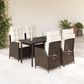 vidaXL Set Comedor De Jard&iacute;n 5 Piezas Y Cojines Rat&aacute;n Sint&eacute;tico Marr&oacute;n Vidaxl