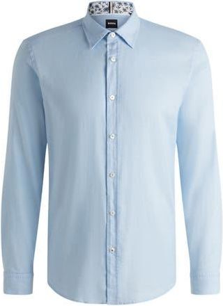 BOSS Stretch Linen Blend Button Down Shirt in Light/Pastel Blue at Nordstrom Rack, Size Xx-Large