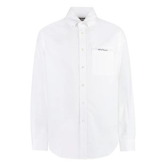 Palm Angels Formal Shirts, male, White, Size: L Button-down collar cotton shirt