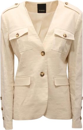 Pinko Linnenmix Jas - Dames - Blazers - Beige - L - Linnen - Jassen